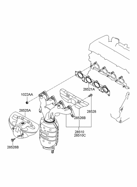 2006 Hyundai Tucson Exhaust Manifold Assembly, Right Diagram for 28510-37500