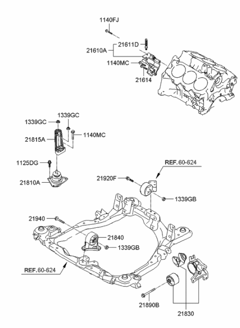 2009 Hyundai Tucson Old Body Style Engine & Transaxle Mounting Diagram 2
