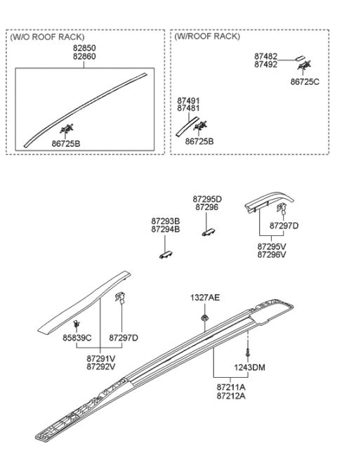 2009 Hyundai Tucson Cap 1-Roof Rack Center,LH Diagram for 87293-2E000