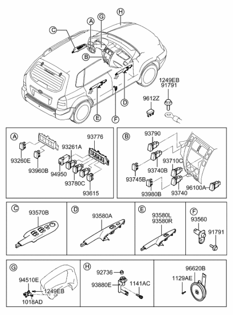 2021 Hyundai Genesis G70 Power Window Main Switch Assembly Diagram for 93570-2E250-G8