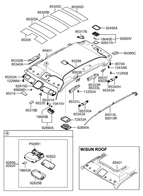 2009 Hyundai Tucson Sunvisor & Head Lining Diagram