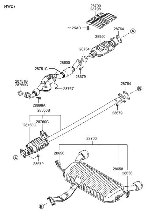 2009 Hyundai Tucson Front Exhaust Pipe Diagram for 28610-1F430