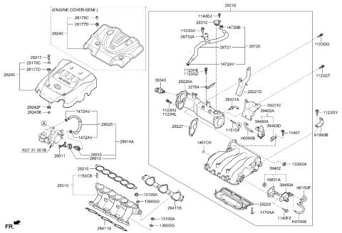 2007 Hyundai Tucson Engine Cover Assembly Diagram for 29240-37450