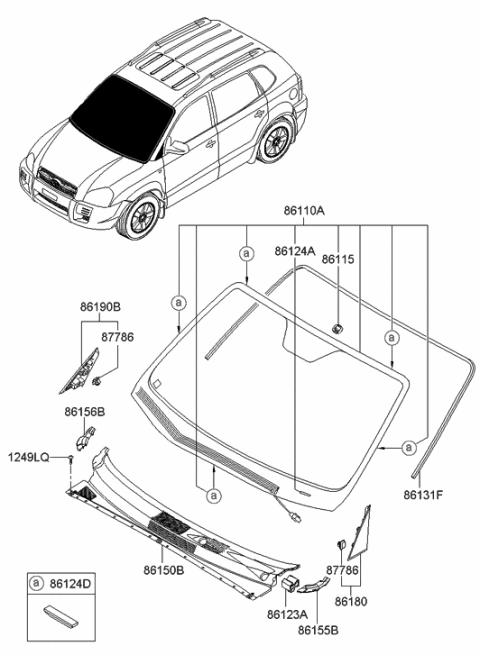 2006 Hyundai Tucson Windshield Glass Diagram