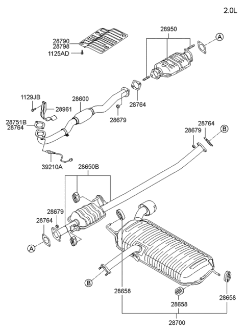 2021 Hyundai Genesis G80 Center Exhaust Pipe Diagram for 28650-1F091