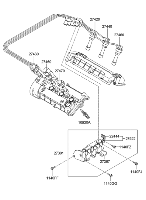 2006 Hyundai Tucson Produced After OCT.31.2006 Spark Plug & Cable Diagram 2