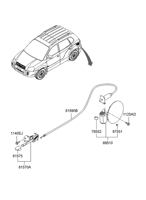 2006 Hyundai Tucson Produced After OCT.31.2006 Fuel Filler Door Diagram