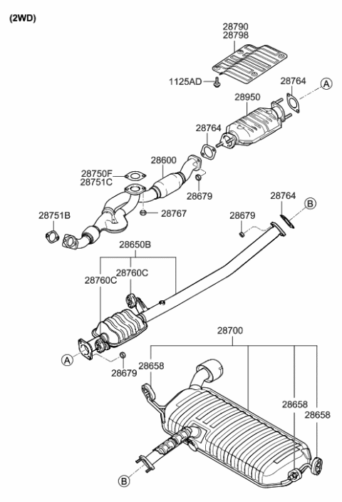 2009 Hyundai Tucson Old Body Style Muffler & Exhaust Pipe Diagram 2