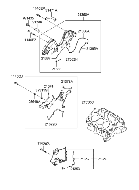 2006 Hyundai Tucson Produced After OCT.31.2006 Belt Cover & Oil Pan Diagram 2