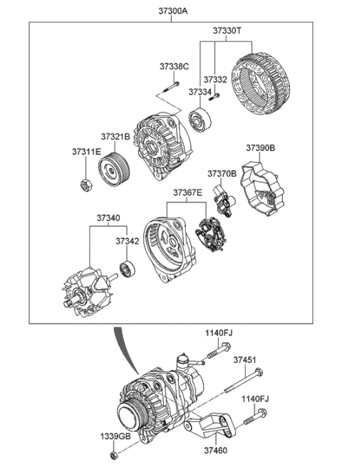 2007 Hyundai Tucson Rotor Assembly-Generator Diagram for 37340-37800