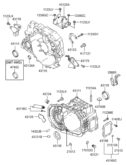 2009 Hyundai Tucson Old Body Style Transaxle Case-Manual Diagram