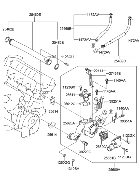 2009 Hyundai Tucson Coolant Pipe & Hose Diagram 2