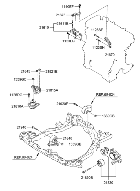 2009 Hyundai Tucson Old Body Style Engine & Transaxle Mounting Diagram 1