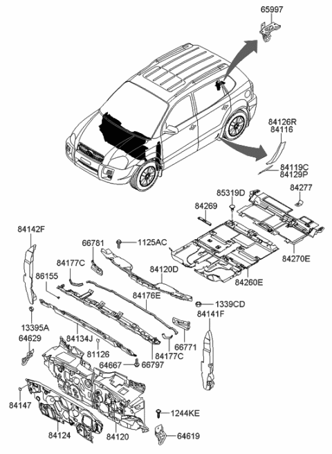 2007 Hyundai Tucson Pad-Cowl Top Outer Side Diagram for 84128-2E000