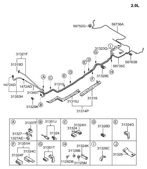 2009 Hyundai Tucson Clip-Fuel Tube Diagram for 31328-2E020