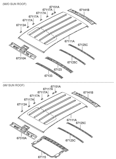 2021 Hyundai Genesis G90 Rail Assembly-Roof Center, No.1 Diagram for 67131-2E000