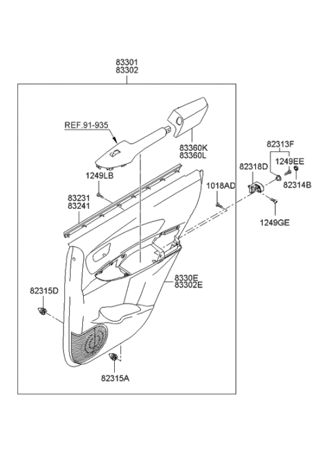 2006 Hyundai Tucson Panel Complete-Rear Door Trim,RH Diagram for 83302-2E033-2C