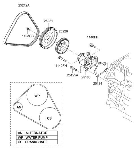 2006 Hyundai Tucson Produced After OCT.31.2006 Coolant Pump Diagram 1