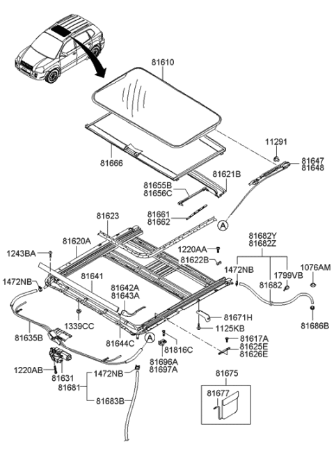 2007 Hyundai Tucson Sunshade Assembly-Sunroof Diagram for 81666-2E001-QS