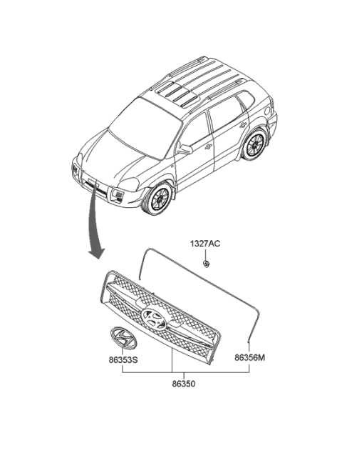 2009 Hyundai Tucson Radiator Grille Assembly Diagram for 86350-2E500