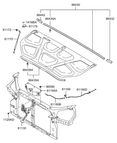 2008 Hyundai Tucson Hood Trim Diagram