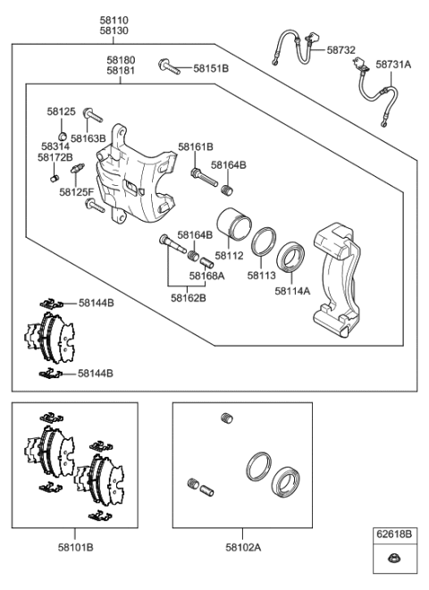 2006 Hyundai Tucson Hose-Brake Front,RH Diagram for 58732-2E000