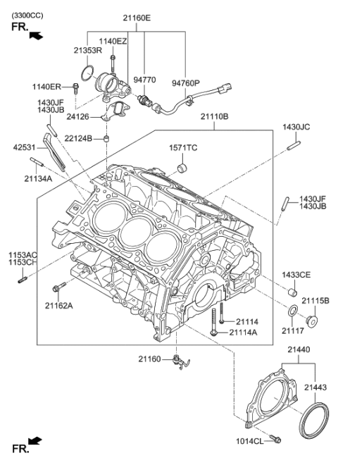 2021 Hyundai Genesis G90 Cover-Cylinder Block,Side Diagram for 21116-3F301