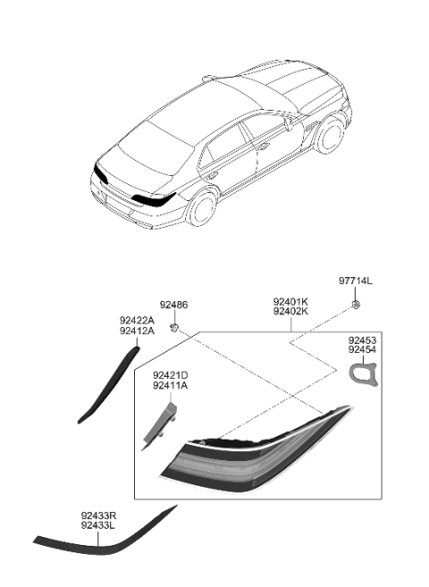 2022 Hyundai Genesis G90 Lamp-Rear Comb Outside,RH Diagram for 92420-D2510