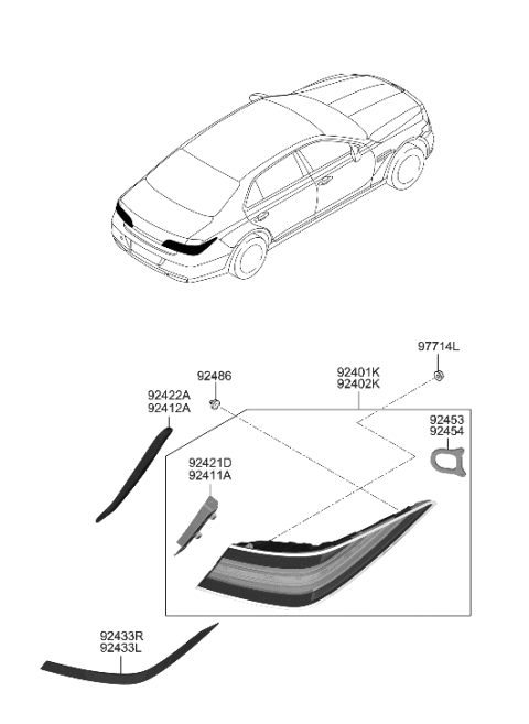 2022 Hyundai Genesis G90 GARNISH-RR Combination Lamp,LH Diagram for 92433-D2500-NA2