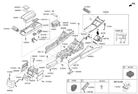 2022 Hyundai Genesis G90 Cup Holder Assembly Diagram for 84670-D2BB0-OA3