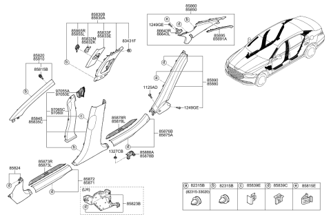 2016 Hyundai Sonata Hybrid Clip-Trim Mounting Diagram for 85859-3S500