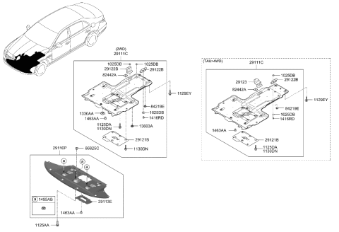 2022 Hyundai Genesis G90 Panel Assembly-Under Cover,FRT Diagram for 29110-D2500