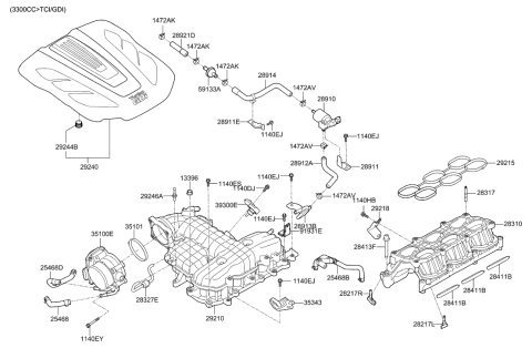 2016 Hyundai Sonata Hybrid Purge Control Valve Diagram for 28910-3F700