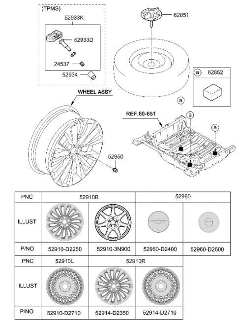 2021 Hyundai Genesis G90 Wheel & Cap Diagram