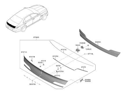 2022 Hyundai Genesis G90 Outside HDL & Lock Assembly-T/LID Diagram for 81260-D2510-NA2