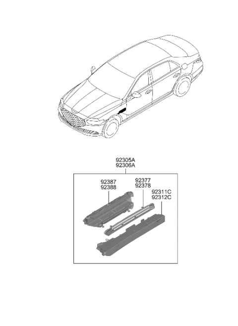 2022 Hyundai Genesis G90 GARNISH-Side REPEATER LWR,RH Diagram for 923B8-D2500