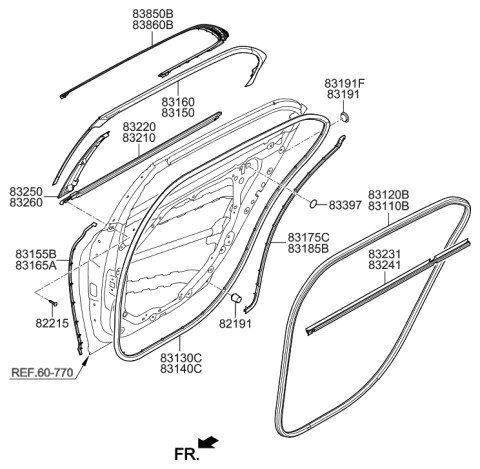 2022 Hyundai Genesis G90 Weatherstrip-Rear Door Body Side LH Diagram for 83110-D2000-NNB