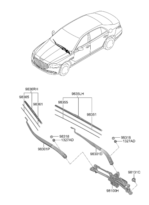 2021 Hyundai Genesis G90 Blade Assembly-Wiper,Driver Diagram for 98350-O1000