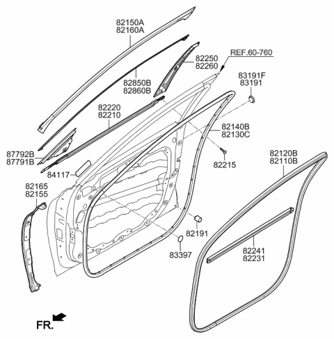 2016 Hyundai Sonata Hybrid Weatherstrip-Door Opening Upper,RH Diagram for 82160-D2000