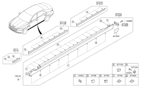 2022 Hyundai Genesis G90 Body Side Moulding Diagram