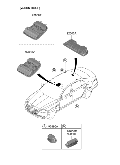 2022 Hyundai Genesis G90 Lamp Assembly-Overhead Console Diagram for 92810-D2520-VNB