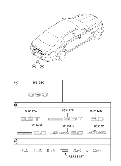 2020 Hyundai Genesis G90 Emblem-5.0 Diagram for 86312-D2750