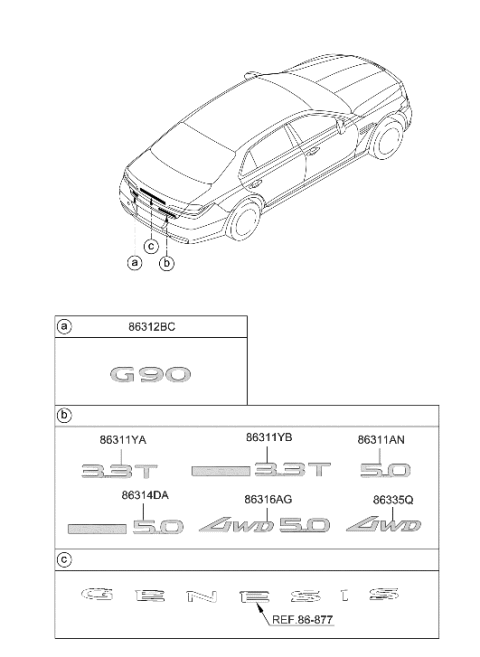 2023 Hyundai Genesis GV60 Emblem-3.3T Htrac Diagram for 86312-D2510