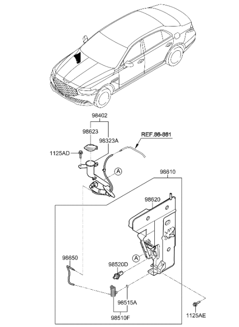 2022 Hyundai Genesis G90 Reservoir & Pump Assembly-Washer Diagram for 98610-D2600