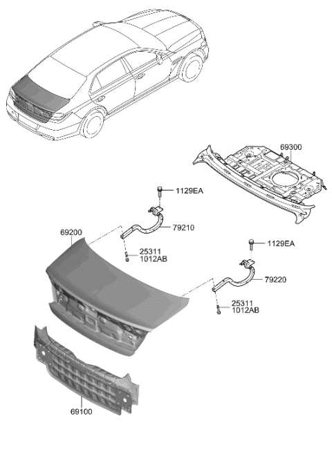 2022 Hyundai Genesis G90 Hinge Assembly-Trunk Lid,LH Diagram for 79210-D2500