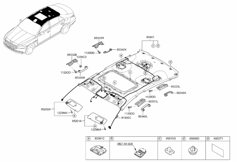 2022 Hyundai Genesis G90 Headlining Assembly Diagram for 85410-D2501-VNB