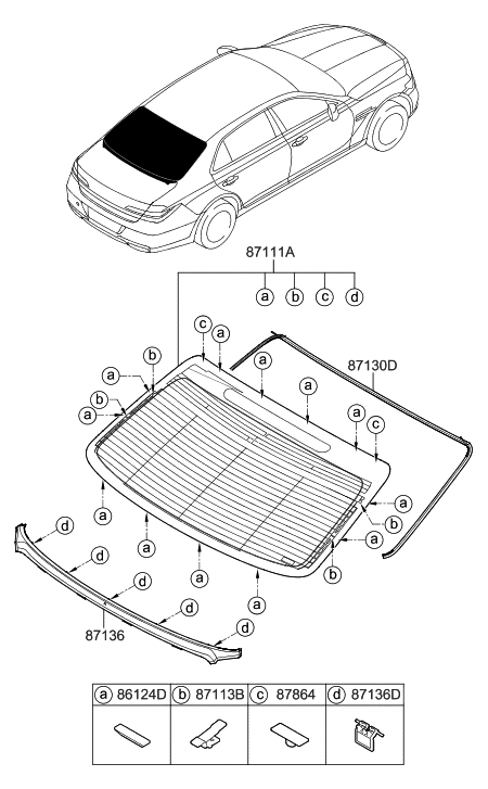 2022 Hyundai Genesis G90 Moulding-Rear Window Diagram for 87130-D2000