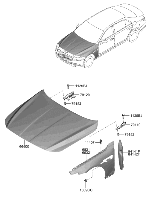 2020 Hyundai Genesis G90 Panel Assembly-Hood Diagram for 66400-D2500