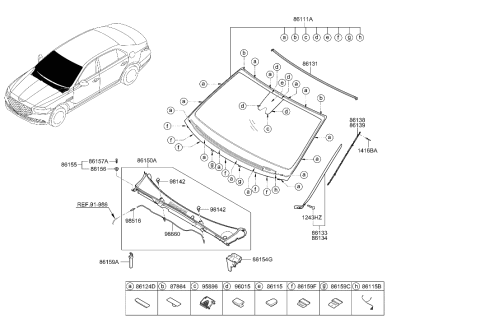 2022 Hyundai Genesis G90 Windshield Glass Diagram