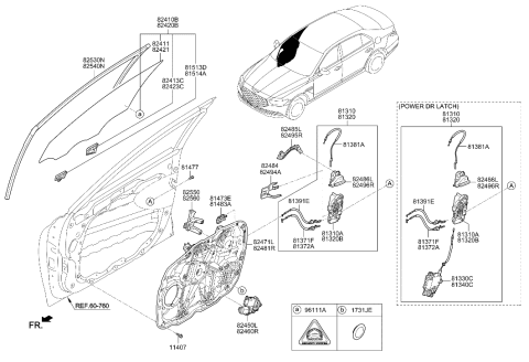 2020 Hyundai Genesis G90 Latch Sub Assembly-FR Dr,RH Diagram for 81321-D2730